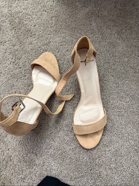 David's Bridal Beige Open-Toe Ankle-Strap Heels
